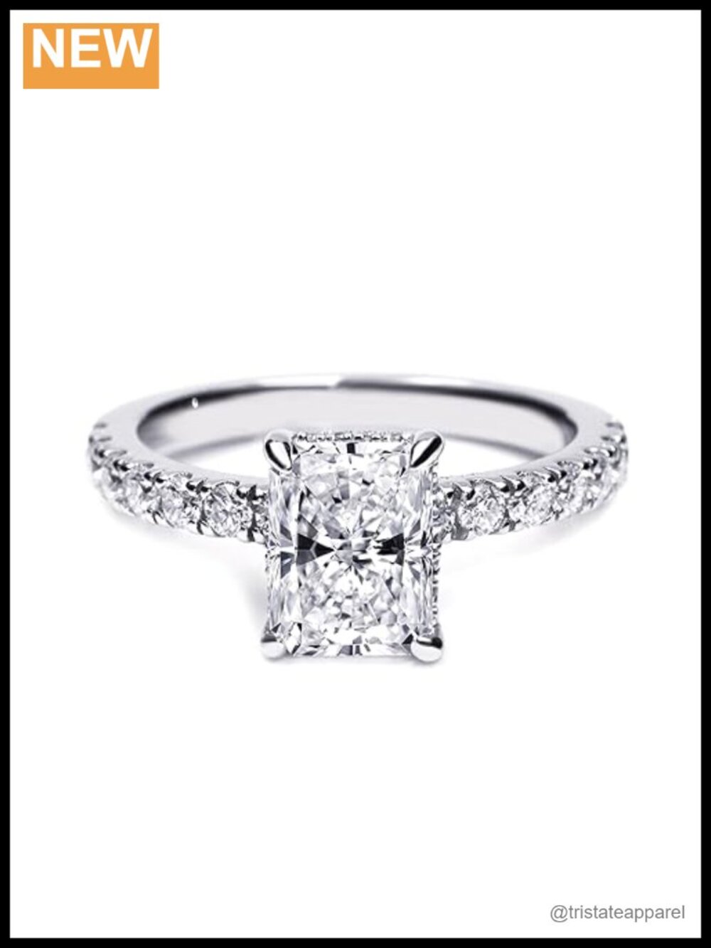 2CT Radiant Moissanite Engagement Ring Sterling Silver 18K White Gold Plated